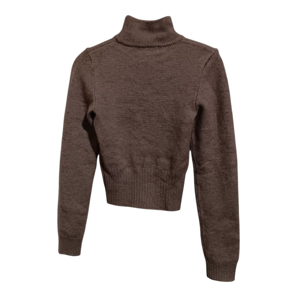 Bershka Wool Blend Mock Turtleneck Cropped Long Sleeved Sweater in Chocolate - Picture 3 of 9
